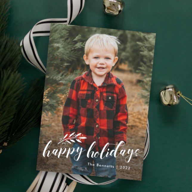 Handwritten Script Branch Photo Holiday Card (Creator Uploaded)