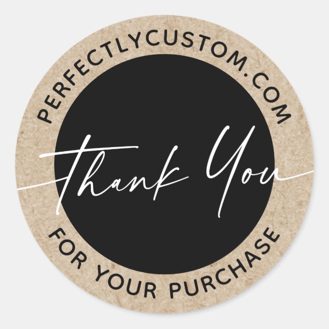 Handwritten script business thank you Kraft look Classic Round Sticker (Front)