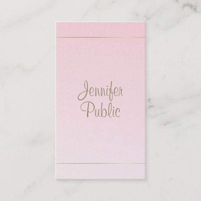 Handwritten Script Calligraphy Pink Gold Luxe Business Card (Front)