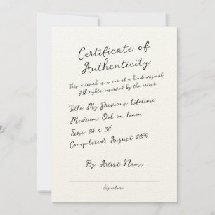 Handwritten Script Certificate of Authenticity Invitation