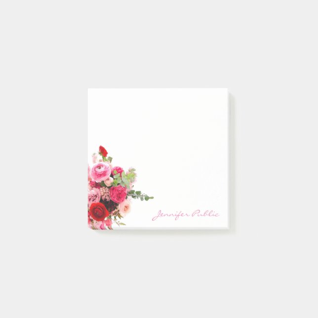 Handwritten Script Chic Template Watercolor Roses Post-it Notes (Front)