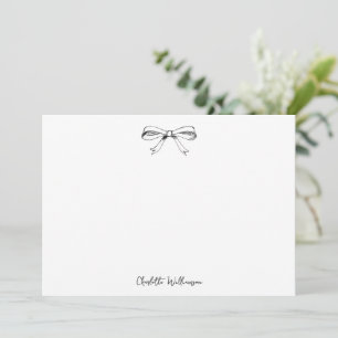 Handwritten Script Coquette Bow Black and White Thank You Card