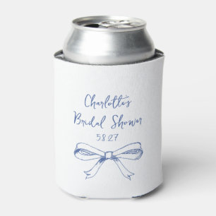 Handwritten Script Coquette Bow Blue Bridal Shower Can Cooler