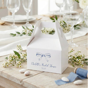 Handwritten Script Coquette Bow Blue Bridal Shower Favor Box
