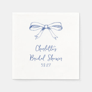 Handwritten Script Coquette Bow Blue Bridal Shower Napkin