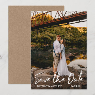 Handwritten Script Couple Photo Kraft Save The Date