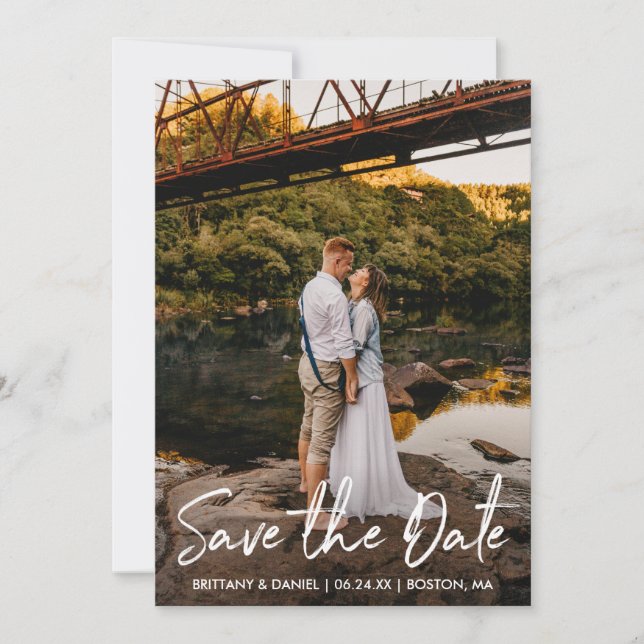 Handwritten Script Couple Photo Save The Date (Front)