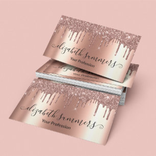 Handwritten Script Custom Rose Gold Glitter Modern Business Card
