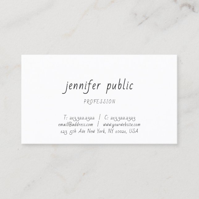 Handwritten Script Elegant Simple Template Modern Business Card (Front)