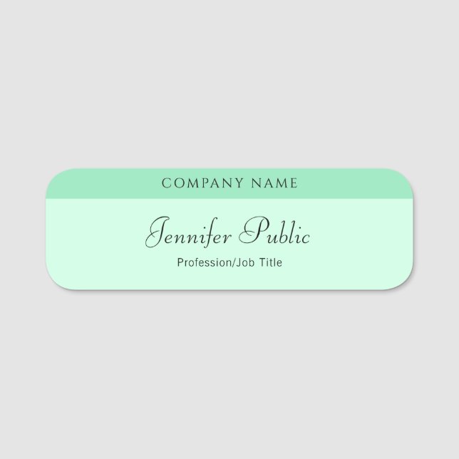 Handwritten Script Elegant Template Mint Green Name Tag (Front)