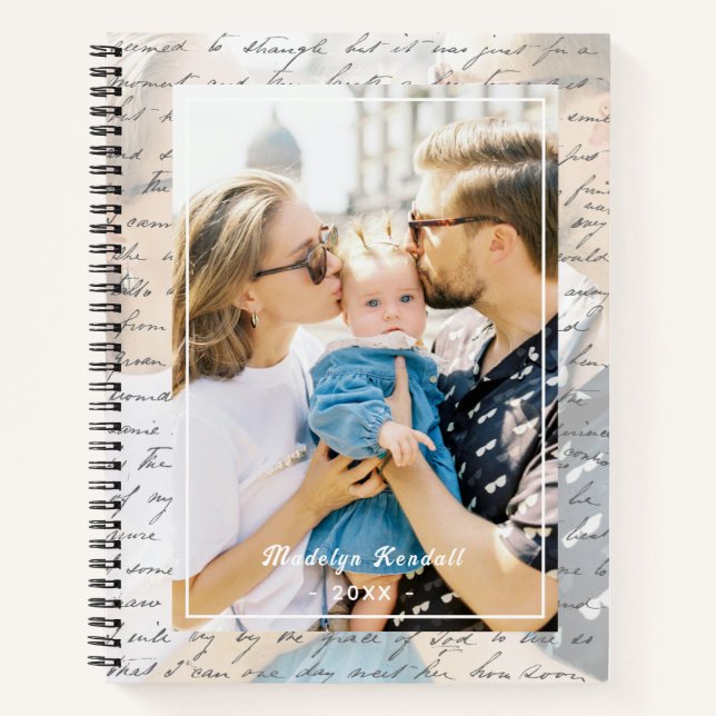 Handwritten Script Family Photo Personalized Notebook (Front)