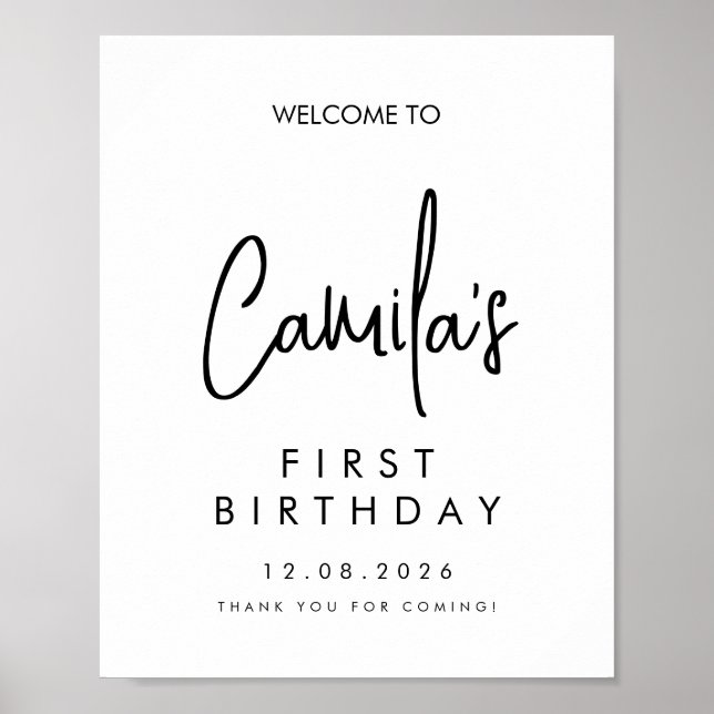 Handwritten Script First Birthday Welcome birthday Poster (Front)
