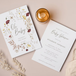 Handwritten Script Floral Frame Baby Shower Invitation