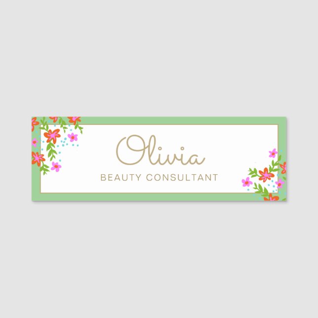 Handwritten Script Floral Name Tag (Front)