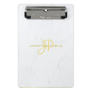 Handwritten Script Gold Monogram Elegant Marble Mini Clipboard