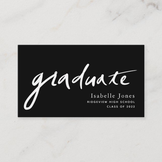 Handwritten Script Graduate Black Business Card (Front)