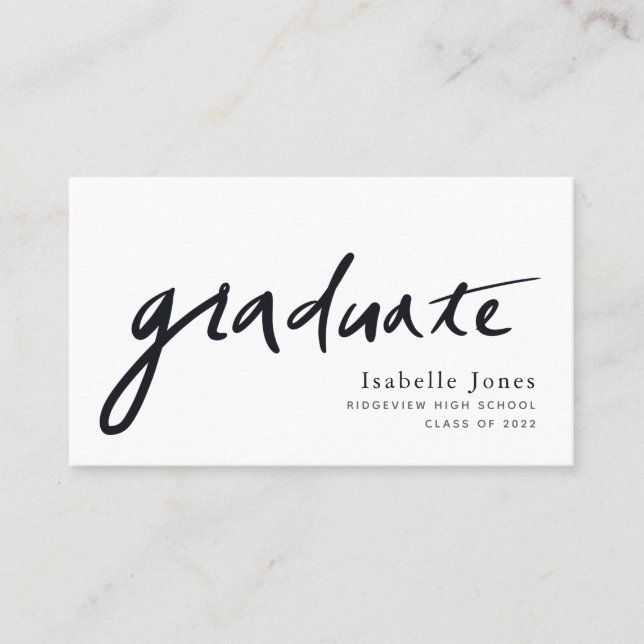 Handwritten Script Graduate White Business Card (Front)