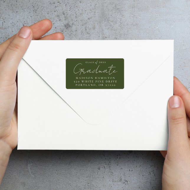 Handwritten Script Green Graduation Return Address Label (Creator Uploaded)
