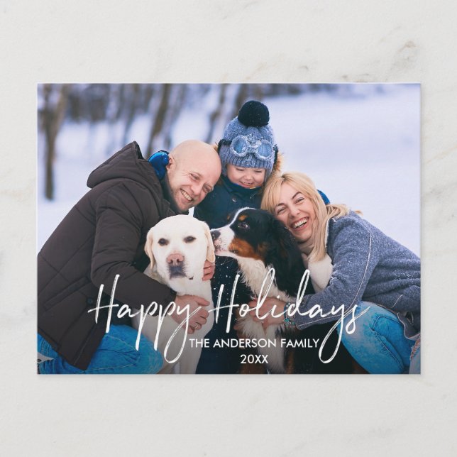 Handwritten Script Happy Holidays Photo Postcard (Front)