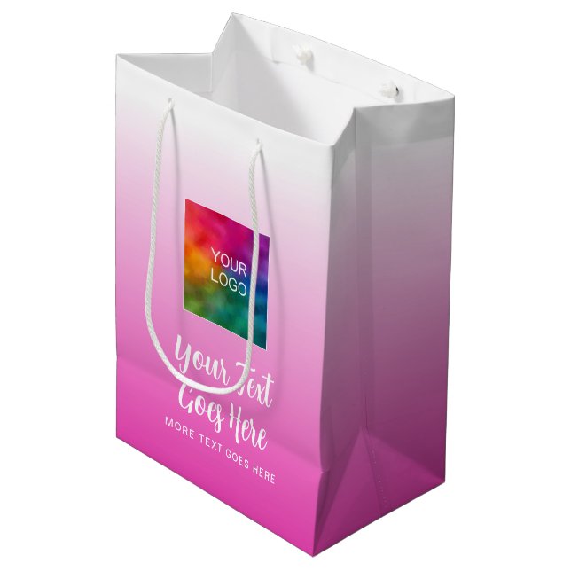 Handwritten Script Logo Here Pink Custom Template Medium Gift Bag (Front Angled)