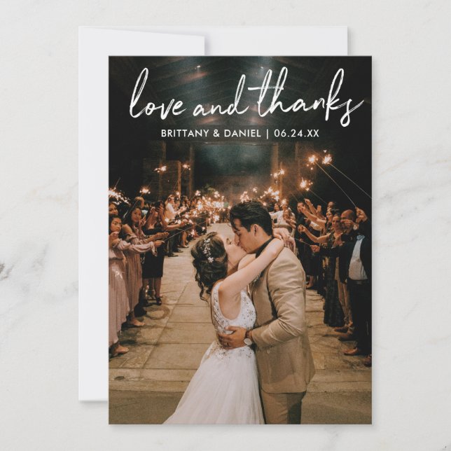 Handwritten Script Love Thanks Wedding Thank You Card (Front)