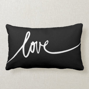 Handwritten Script Love Throw Black Pillow