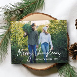 Handwritten Script Merry Christmas Couple Photo Postcard<br><div class="desc">Trendy Modern Handwritten Script Merry Christmas Photo Postcard</div>