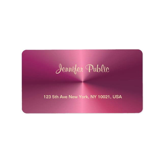 Handwritten Script Metallic Look Pink Template Label (Front)