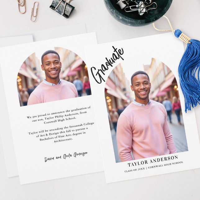 Handwritten Script Modern Arch 2-Photo Graduation Announcement (Creator Uploaded)