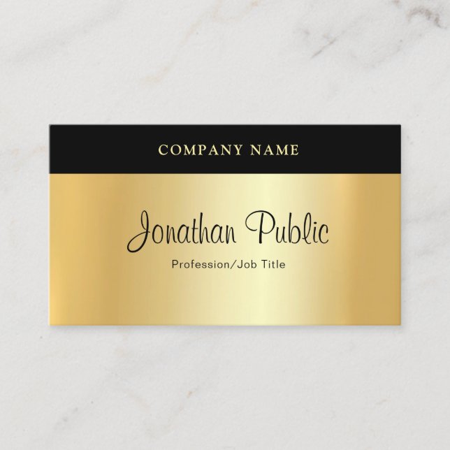 Handwritten Script Modern Elegant Gold Template Business Card (Front)