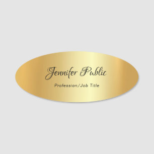 Handwritten Script Modern Elegant Gold Template Name Tag