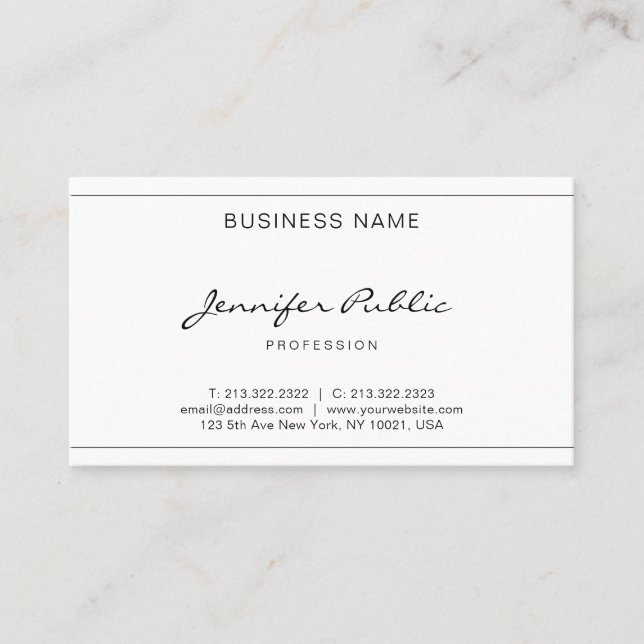 Handwritten Script Modern Elegant Sleek Design Business Card (Front)
