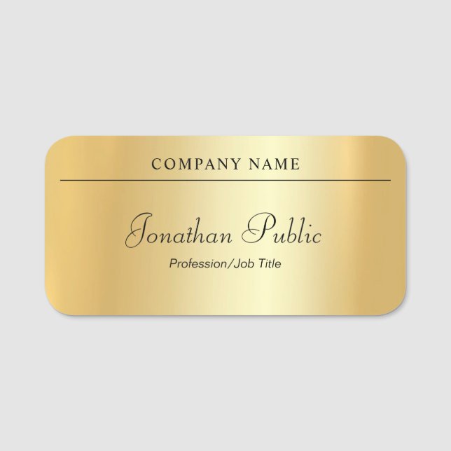 Handwritten Script Modern Glamour Gold Template Name Tag (Front)