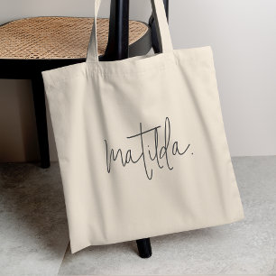 Handwritten Script Modern Monogram Name Tote Bag