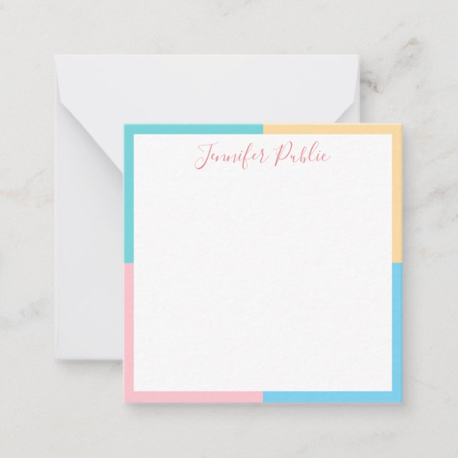 Handwritten Script Modern Pink Yellow Blue Green Card (Front)