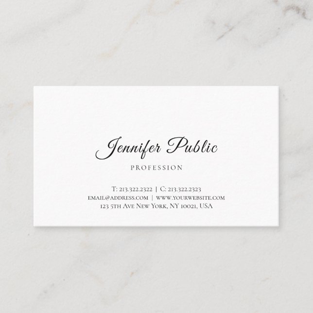 Handwritten Script Modern Simple Professional Chic Business Card (Front)