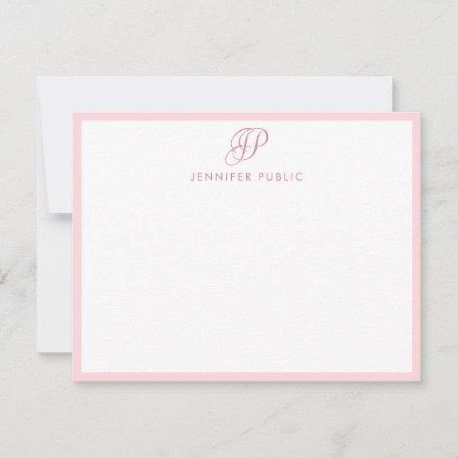 Handwritten Script Monogram Stylish Blush Pink Card (Front)