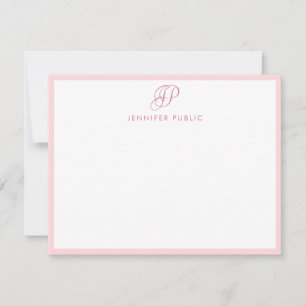 Handwritten Script Monogram Stylish Blush Pink Card