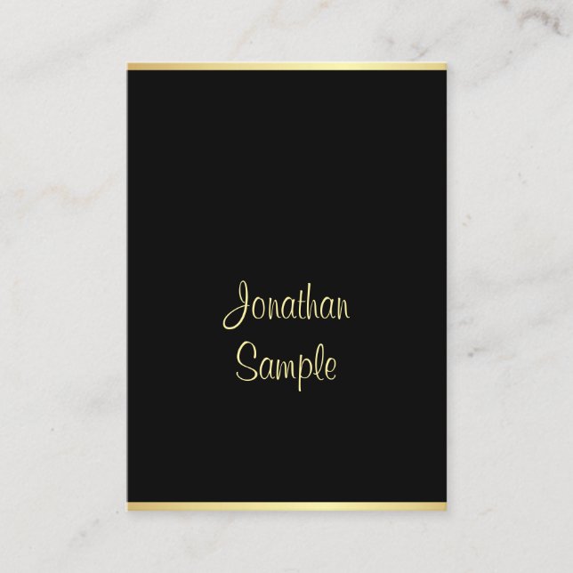 Handwritten Script Name Black Gold Template Modern Business Card (Front)