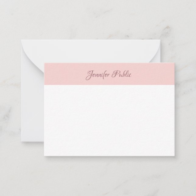 Handwritten Script Name Blush Pink White Elegant Card (Front)