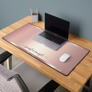 Handwritten Script Name Elegant Rose Gold Modern Desk Mat