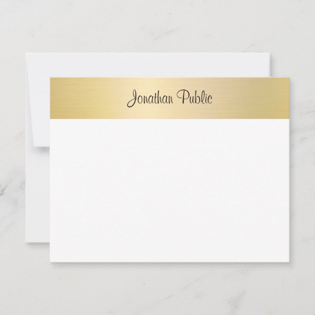 Handwritten Script Name Gold White Template (Front)