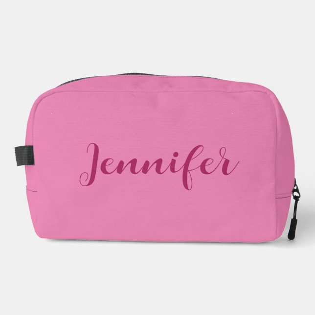 Handwritten Script Name Pink Template Cute Elegant Dopp Kit (Front)