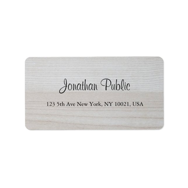 Handwritten Script Name Text Wood Trendy Address Label (Front)