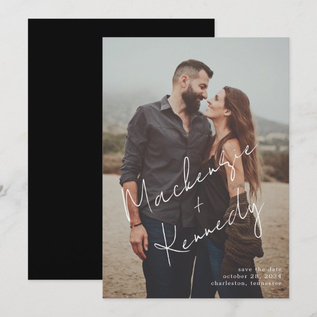 Handwritten Script Names Photo Save the Date (Front/Back)