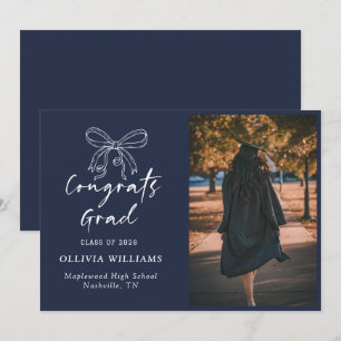 Handwritten Script Navy Blue Graduation Announcement