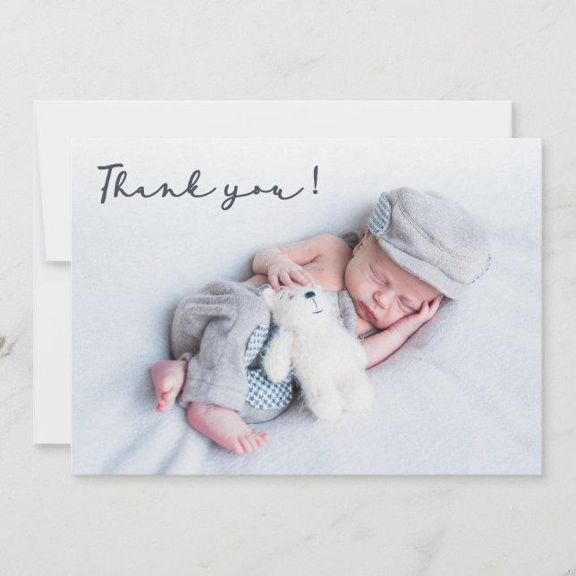 Handwritten Script Newborn Baby Photo Thank You Card (Front)