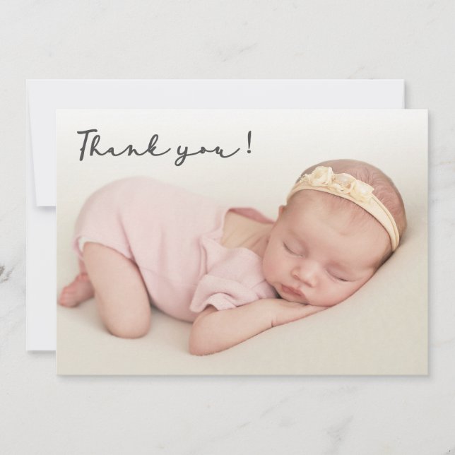 Handwritten Script Newborn Baby Photo Thank You Card (Front)