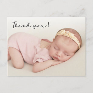 Handwritten Script Newborn Baby Photo Thank You  Postcard