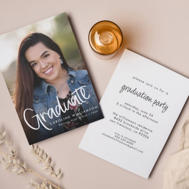 Handwritten Script Photo Graduation Invitation (Creator Uploaded)